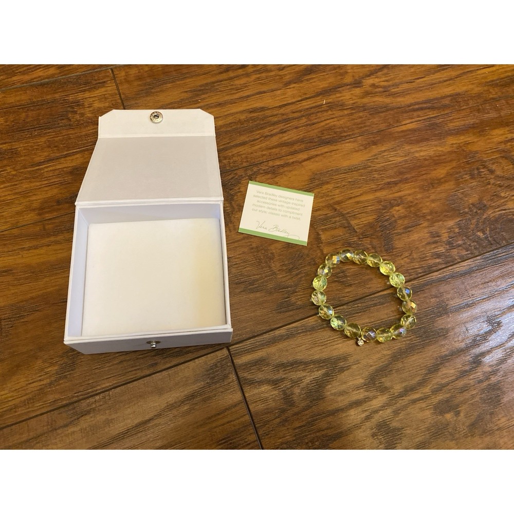 New Vera Bradley Women's Yellow Green Crystal Beaded Stretch Rhinestone Bracelet